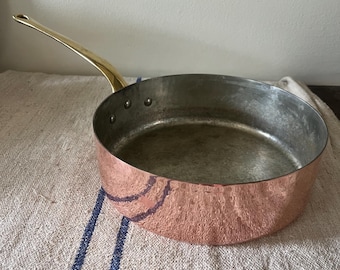 Ruffoni Hammered Copper Skillet, Steel Lined, Brass Handle, Italian Rustic Kitchen Decor