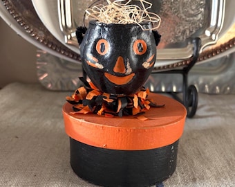 Vintage Seasons Gone By Black Cat Paper Mache Trinket Box