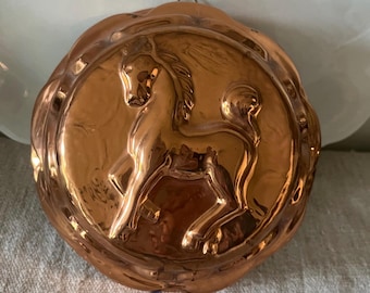 Vintage Large Round Copper Mold Prancing Horse Design ~ Farmhouse Rustic Kitchen Decor ~ Massiv Kupfer
