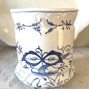 Blue Onion Design Vintage Hanging Saltbox ~ Rustic Kitchen ~ Cottagecore Design ~ Unique Plant Pot ~ Blue and White Ceramic Decor