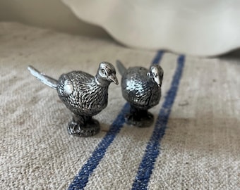Vintage Small Pewter Pheasant Salt and Pepper Shakers