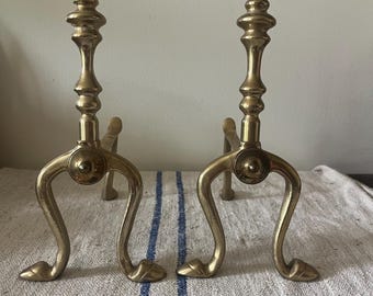 Vintage Solid Brass Fireplace Andirons
