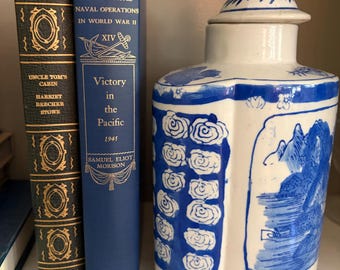 Set of Vintage Books ~ Shades of Green and Medium Blue with Decorative Gold Floral Accents on the Spine including Uncle Tom’s Cabin