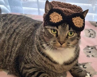 Crochet Aviator Cat Hat: Halloween Pet Costume