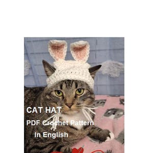 Cute Easter Bunny Cat Hat Crochet Pattern - Fun DIY Project for Cat Lovers, PDF in English, Digital Download, Crochet pet beanie