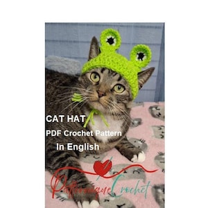 Cute Frog Cat Hat Crochet Pattern - Fun DIY Project for Cat Lovers, PDF in English, Digital Download, Halloween crochet pet beanie