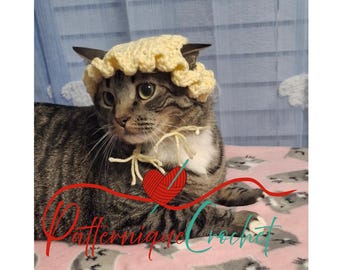 Crochet Cat Hat: Wavy Brim Pet Costume for Cat/Bunny/XS Dog