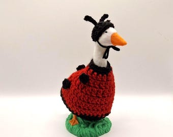 Crochet Ladybug Goose Outfit: 7 Inch Desk Goose Costume