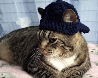 Crochet Ball Cap Pet Hat: Cat, Bunny, XS Dog Halloween Costume