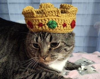 Crochet Cat King Crown: Custom Pet Tiara, Halloween Costume
