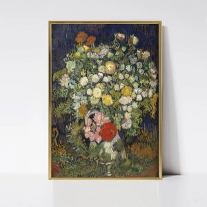 Póster de Vincent Van Gogh "Ramo de flores en un jarrón", 1890. Lámina floral de Van Gogh. Decoración para sala de estar. Arte mural vintage. Descarga digital.