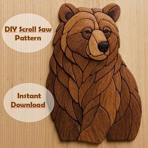 May include: A brown wooden bear scroll saw pattern, with the text "DIY Scroll Saw Pattern" and "Instant Download" on the image.