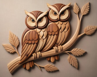 Owl Intarsia Pattern – Scroll Saw PDF Template – DIY Woodworking Plan – Beginner Friendly Digital Download