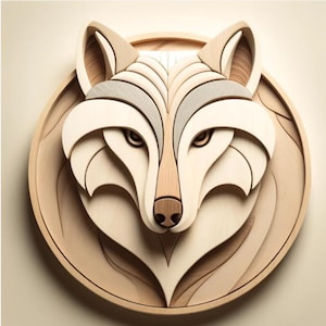 Wolf-Intarsienmuster | DIY-Holzbearbeitungsplan | PDF-Vorlage für die Dekupiersäge | Tier-Wandkunst | Wolf-Intarsienmuster zum Herunterladen | Intarsienplan