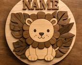 Lion Intarsia Pattern for Scroll Saw – Custom Wooden Name Sign | DIY | Jungle Baby Room Personalized Wood Project | PDF Template