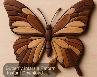 Butterfly Intarsia Pattern PDF – Scroll Saw Woodworking Template DIY Wall Art Plan, Natural Wood Design, Digital Download, Beginner Friendly