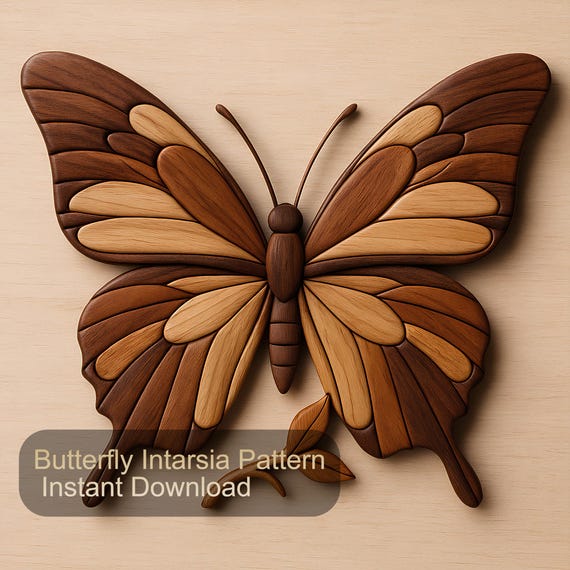 Butterfly Intarsia Pattern PDF – Scroll Saw Woodworking Template DIY Wall Art Plan, Natural Wood Design, Digital Download, Beginner Friendly