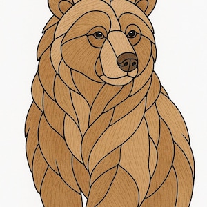 Puede incluir: Una ilustraci&oacute;n de un oso marr&oacute;n con un patr&oacute;n de pelaje texturizado detallado. El oso est&aacute; de pie con sus patas visibles y tiene una expresi&oacute;n amigable.