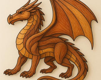 Dragon Intarsia Pattern DIY - Scroll Saw Woodworking Plan PDF - Fantasy Wall Art Decor for Kids Room, Gift Idea, Beginner Friendly Template