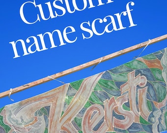 Custom Hand Painted Silk Scarf: Personalized Text, Chiffon Shawl 17" x 72"