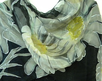Custom Floral Hand-Painted Silk Scarf: Personalized Birthday Gift