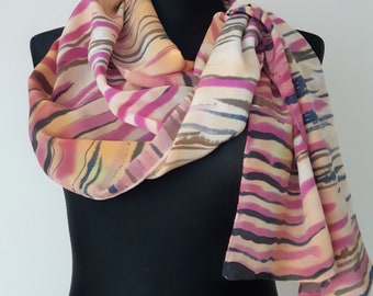 Hand painted yellow fuchsia pink silk scarf. OOAK abstract art scarf with stripes. Elegant scarf for her by silk designer SingingScarves