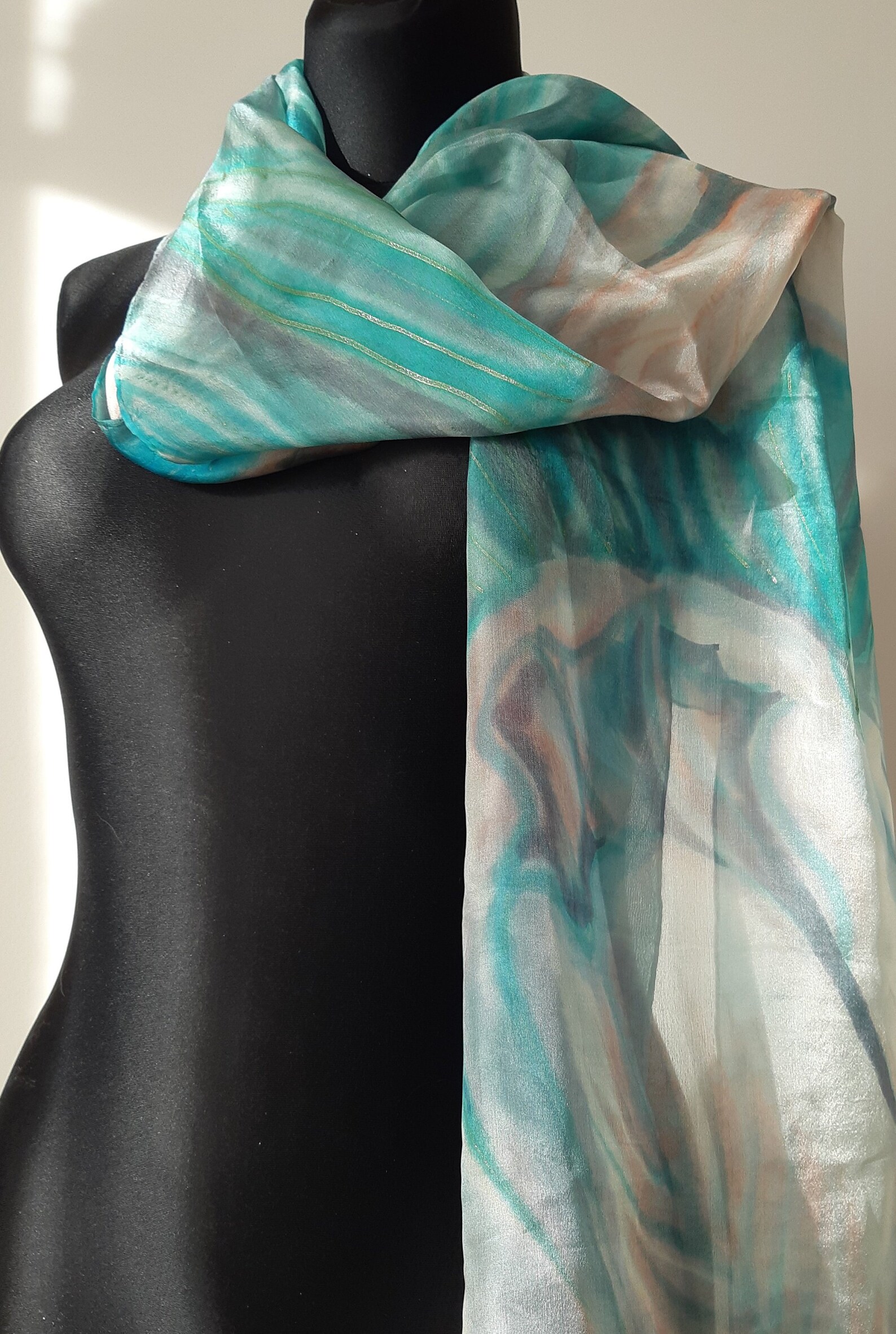 Tulips Hand Painted Silk Scarf/ Wall Hanging. Grey Mint Green Etsy