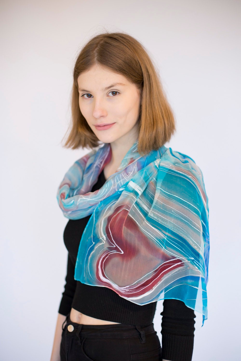 Handprinted Silk Scarf 015