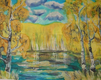 Custom Landscape Silk Painting: Original Silk Art, Made to Order