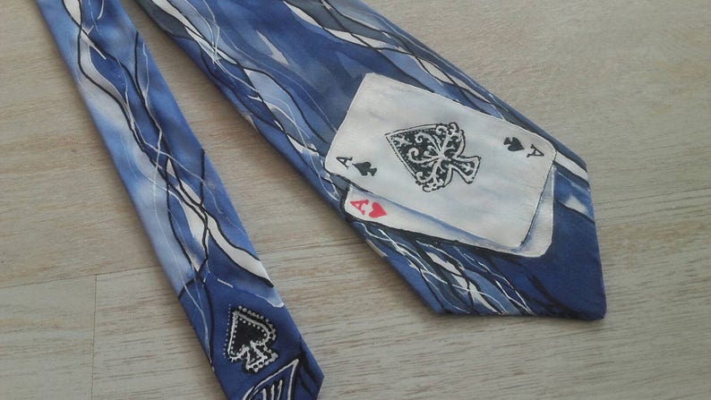 The Ace of Spades original art silk tie designed and hand painted by silk artist Maria J\u00fcrim\u00e4e SingingScarves