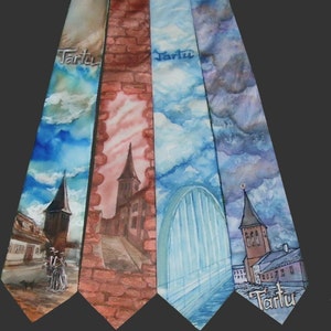 Custom hand painted silk neck tie created on request by Estonian artist. Gift for him, gift for boyfriend, gift for husband, gift for groom image 4