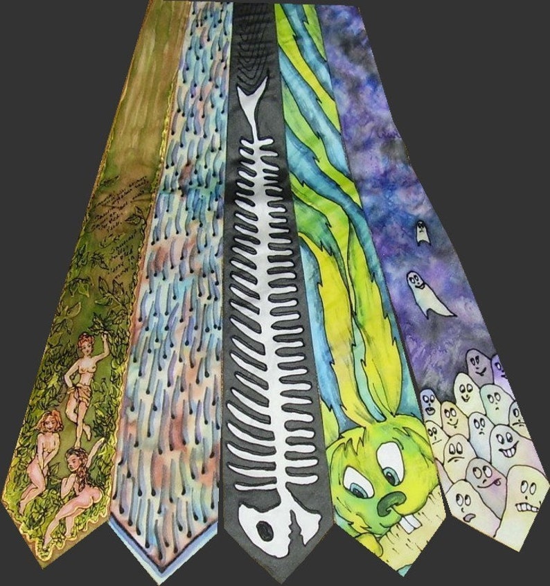 Custom hand painted silk neck tie created on request by Estonian artist. Gift for him, gift for boyfriend, gift for husband, gift for groom image 1