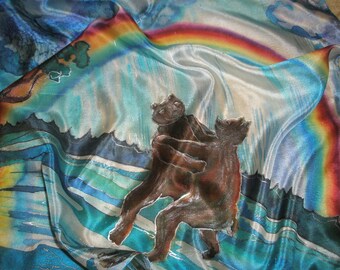 Handmade Silk Square Scarf: Custom Painted Healing Energy Gift