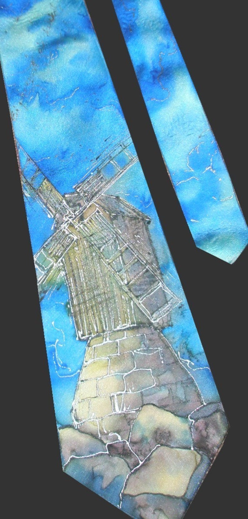 Custom hand painted silk neck tie created on request by Estonian artist. Gift for him, gift for boyfriend, gift for husband, gift for groom image 2