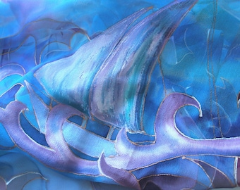 Hand Painted Silk Chiffon Scarf: Long Artist Scarf