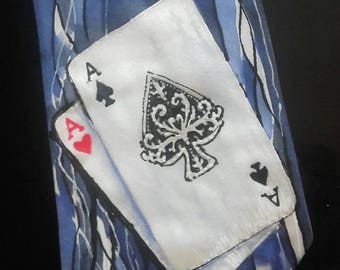 The Ace of Spades original art silk tie designed and hand painted by silk artist Maria Jürimäe SingingScarves