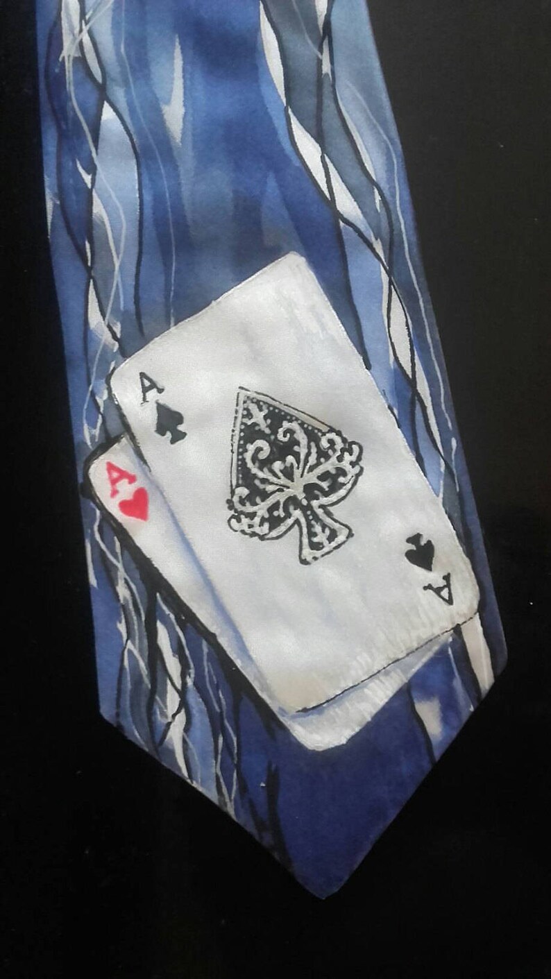 The Ace of Spades original art silk tie designed and hand painted by silk artist Maria J\u00fcrim\u00e4e SingingScarves