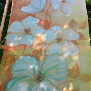 Silk shawl/ silk wrap/ wall hanging, painted on 100% silk. Peru, sandy yellow, goldenrod, cream. XXL floral wrap painted by artist, OOAK