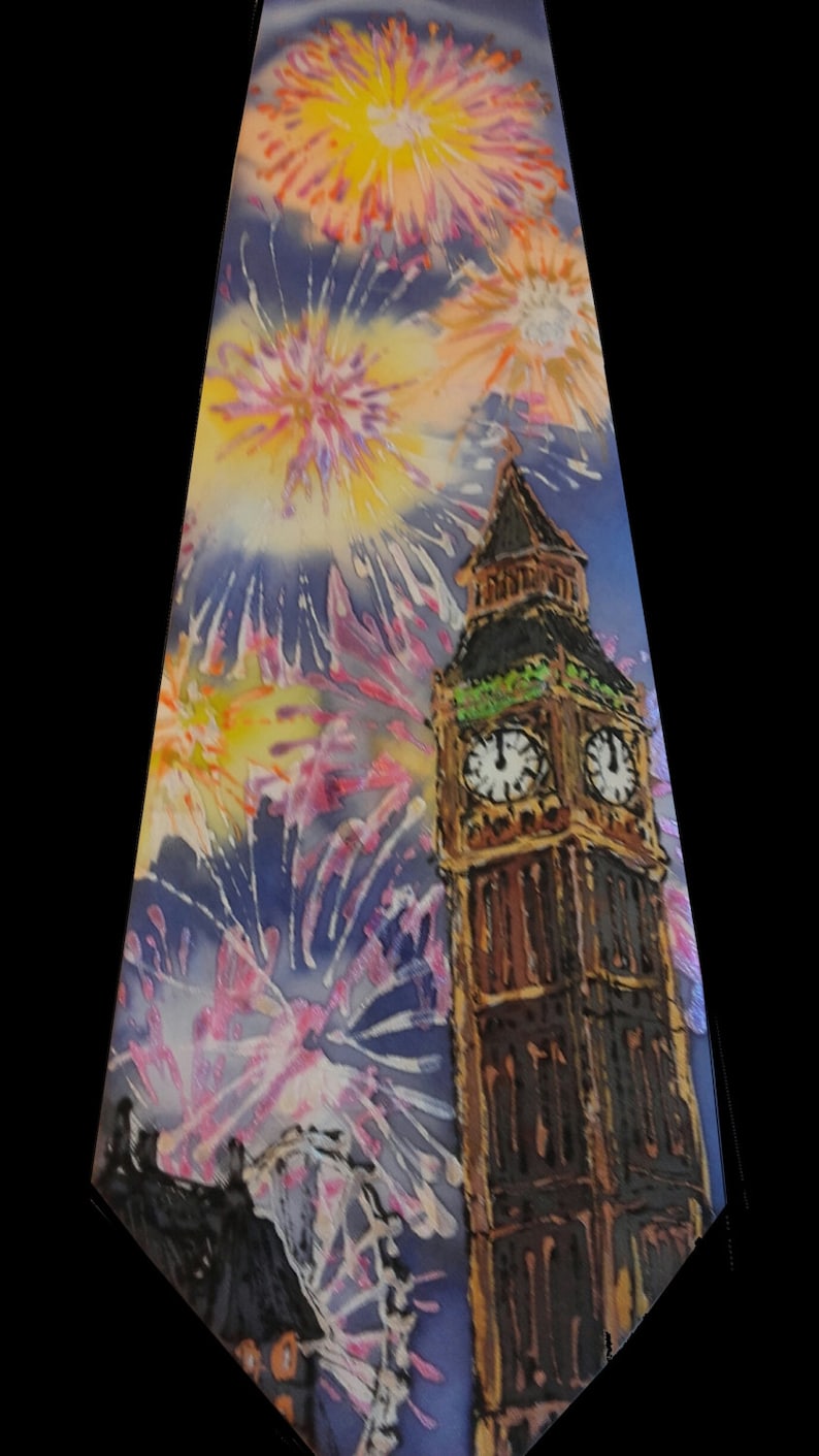 Custom made hand painted silk tie based on your ideas, created by Estonian artist. Groom's tie, groomsmen ties, engagement gift for him image 2