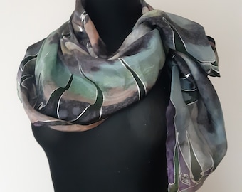 Art scarf Great Expectations. Grey pastel colours scarf for woman. Gift for her painted two in one by silkartist. DHL shipping worldwide.