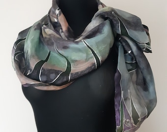 Hand Painted Silk Scarf: Grey Pastel Art, Gift for Her