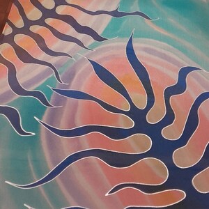 Art scarf &quot;Aurora&quot;. Pastel hand painted silk scarf in rainbow colors and ultramarine. OOAK silk art by SingingScarves
