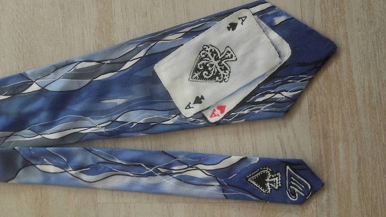 The Ace of Spades original art silk tie designed and hand painted by silk artist Maria J\u00fcrim\u00e4e SingingScarves