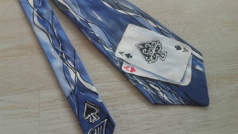 The Ace of Spades original art silk tie designed and hand painted by silk artist Maria J\u00fcrim\u00e4e SingingScarves