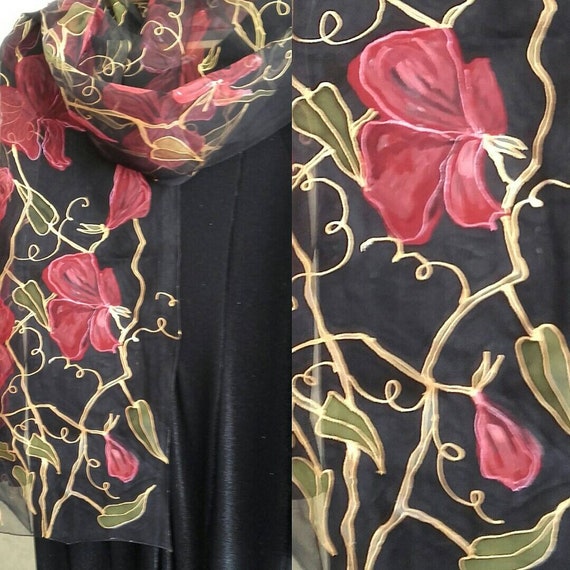 Red and black silk scarf sale