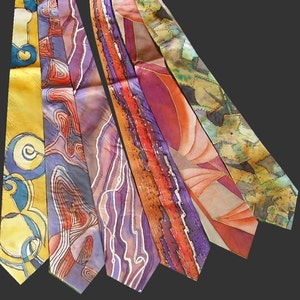 Custom hand painted silk neck tie created on request by Estonian artist. Gift for him, gift for boyfriend, gift for husband, gift for groom image 3