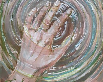 Hand Painted Silk Painting: Spiral Claywork Art (10'' x 12'')