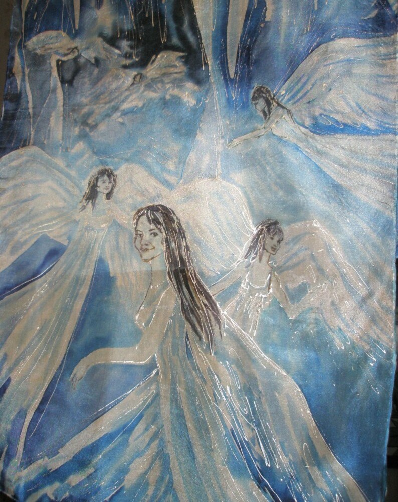 I will paint your mother the most special custom silk scarf 18 x 71, VIP service silk art. Custom artists scarf gift for mother image 2
