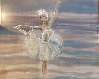 Custom Ballerina Portrait Scarf: Hand-Painted Silk Art (14x51)