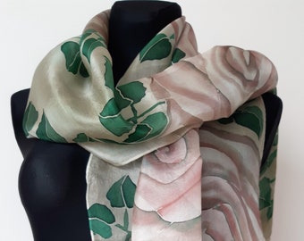Hand Painted Silk Scarf: Pale Pink Roses, Estonian Art